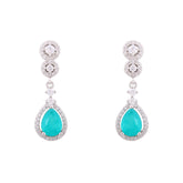 Asfour Crystal Stud Earrings With Turquoise Pear Design In 925 Sterling Silver-ED0122-GC